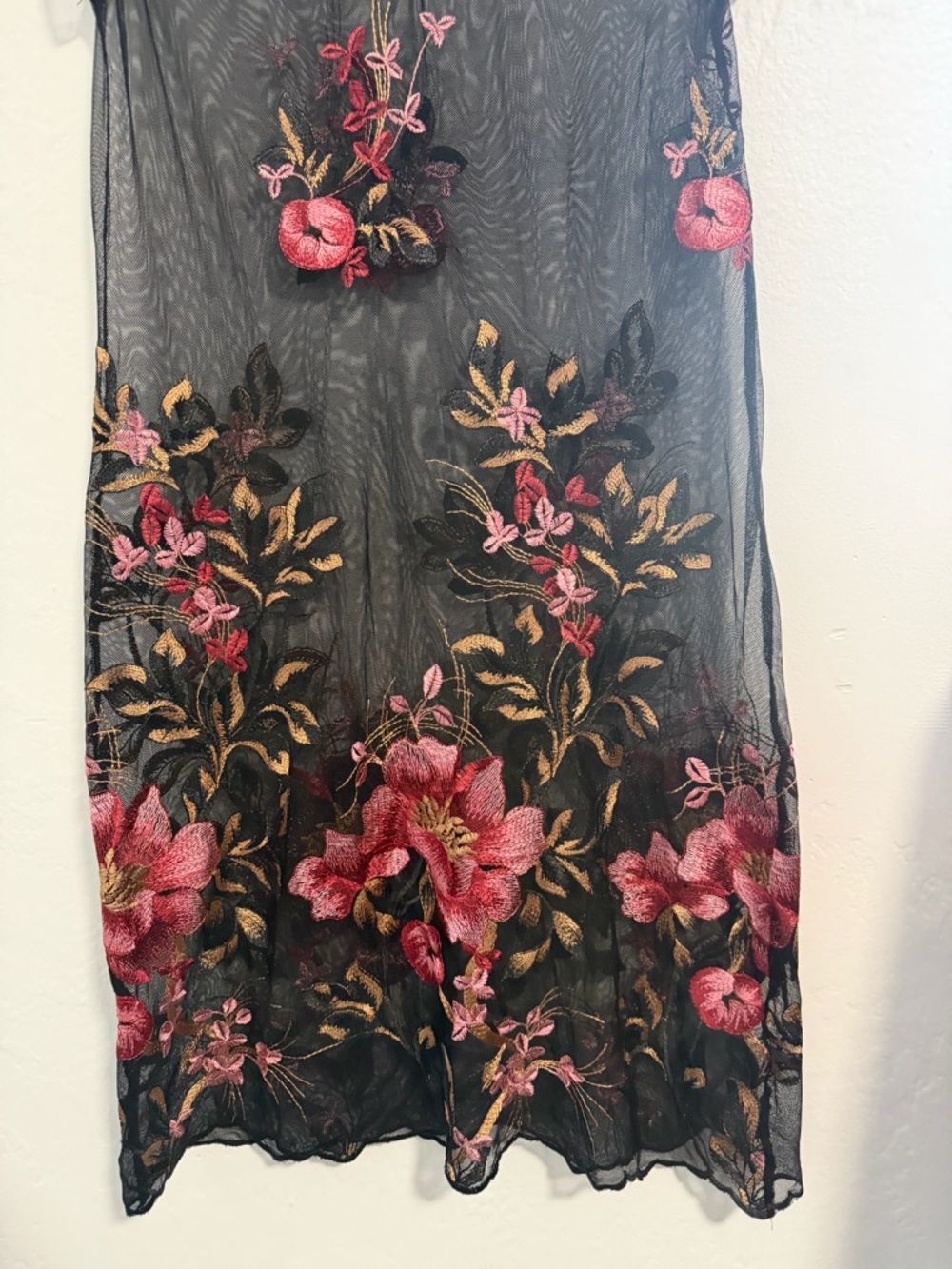 Antoinette Black Sheer Floral Embroidered Dress Mesh Overlay Boho Romantic M - Picture 9 of 10